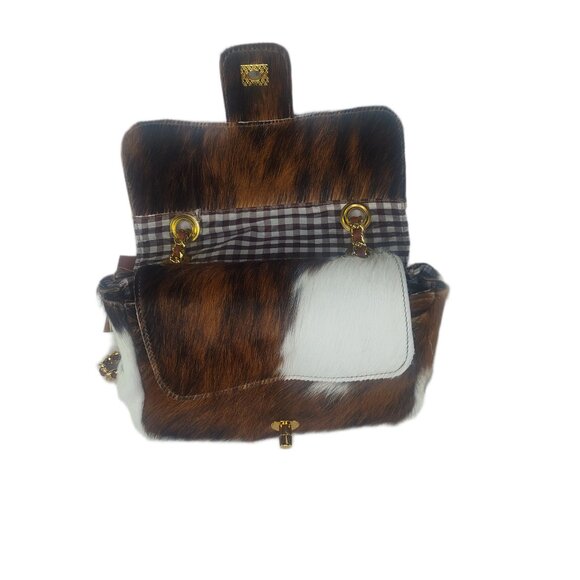 Genuine Charlie Leather "Giuliana" Black/White/Brown Fur Leather Handbag-NWT - Picture 6 of 12